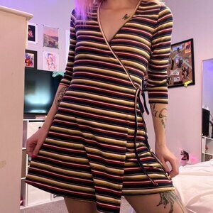 Multicolor Striped Wrap Mini Dress